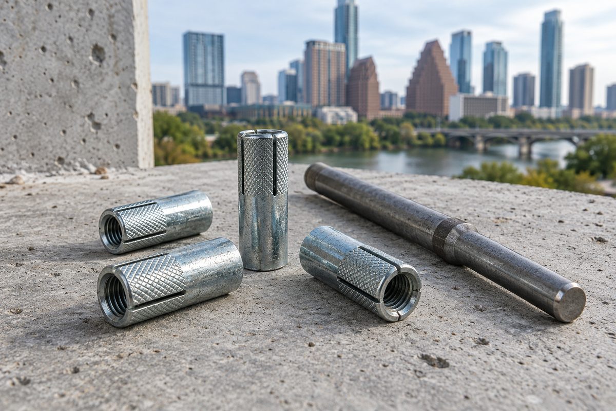 Drop-in concrete anchors with a steel setting tool
