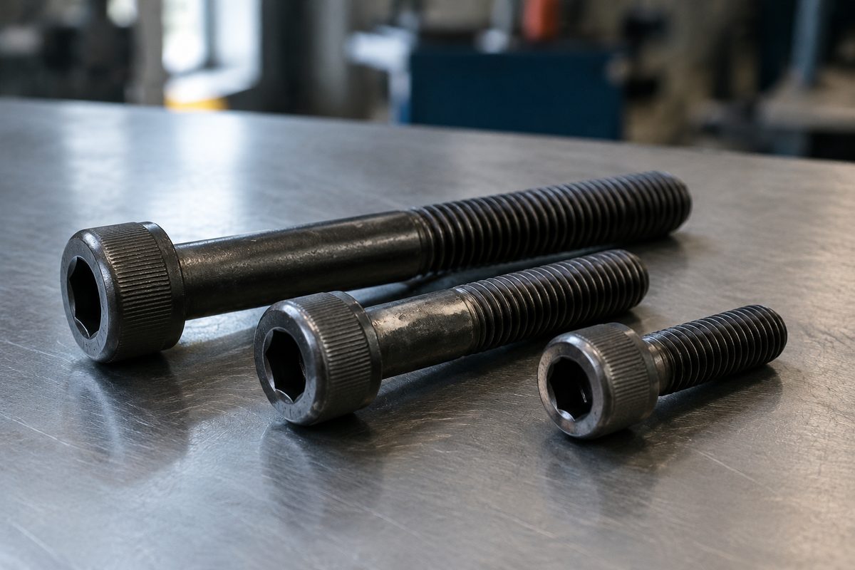 Black-oxide alloy socket head cap screws in three lengths